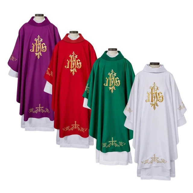 Chasuble Pour Prêtre Catholique - Brodée Motifs Trinité Sainte Et Notre-Dame Du Perpétuel Secours, 130x140 Cm, Coton-lin