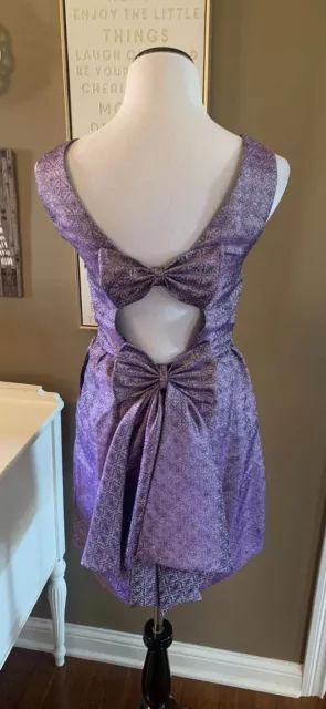 Wendy Bird Erin Fetherston Sleeveless Purple Gold Cut Out Bow Dress SZ 4 EUC! 3