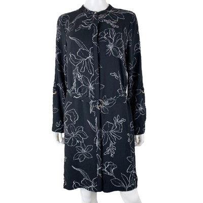 Apt 9 Size Large Belted Shirt Dress Front Button Long Sleeve Black White Floral