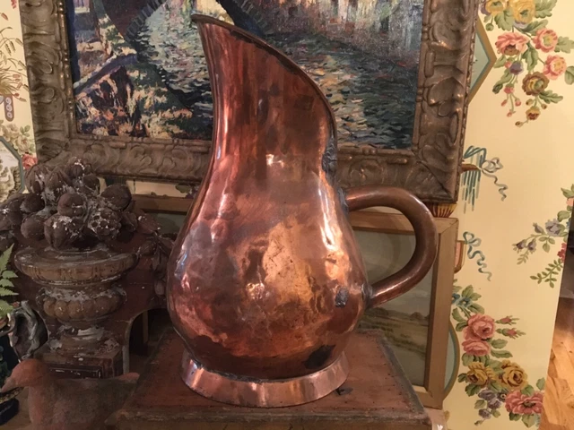 Antique French Copper Pitcher Hand Forged 18th 19th Century 17” High