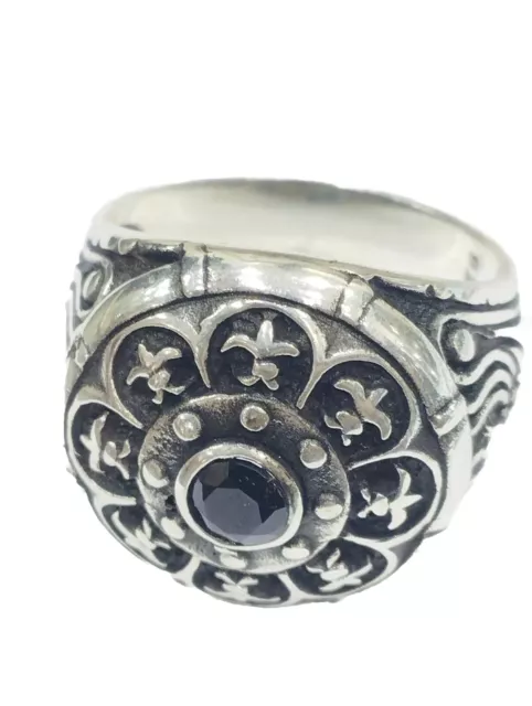 Bague Rare Chevalière Homme Ancienne En Argent Massif 925 Avec Pierre Noir T66