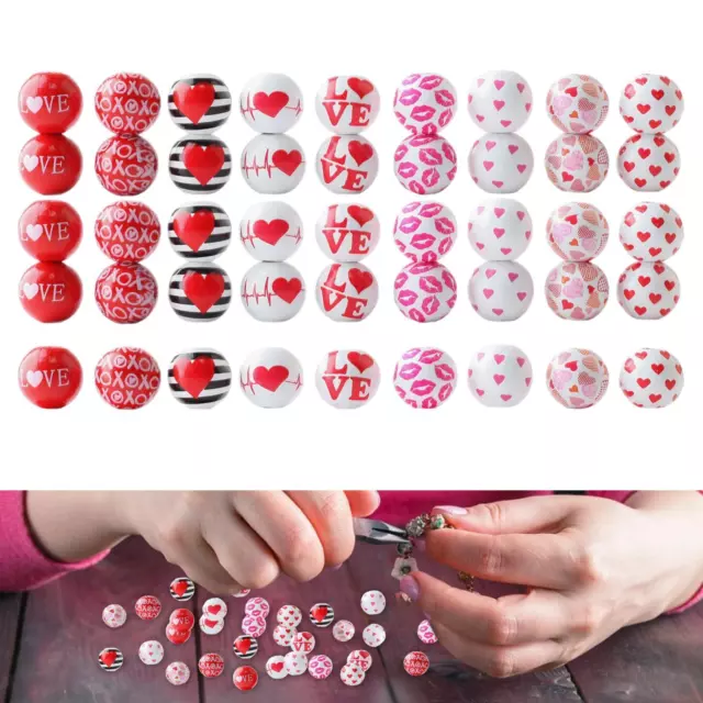 45 Pieces Valentine's Day Wooden Beads 16mm for Wedding Party Favors