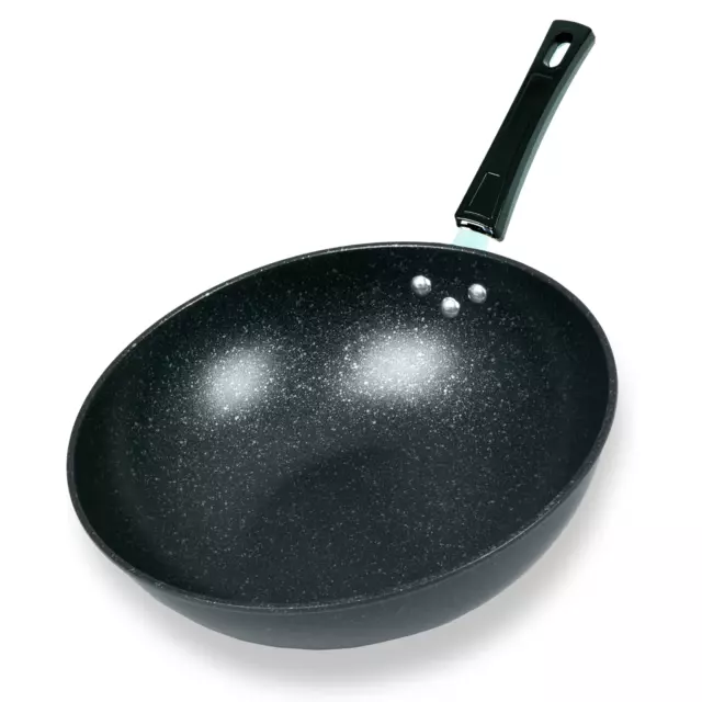 Black Marble Carbon Steel Induction Wok Chinese Non Stick Frying Pan 30Cm 12"