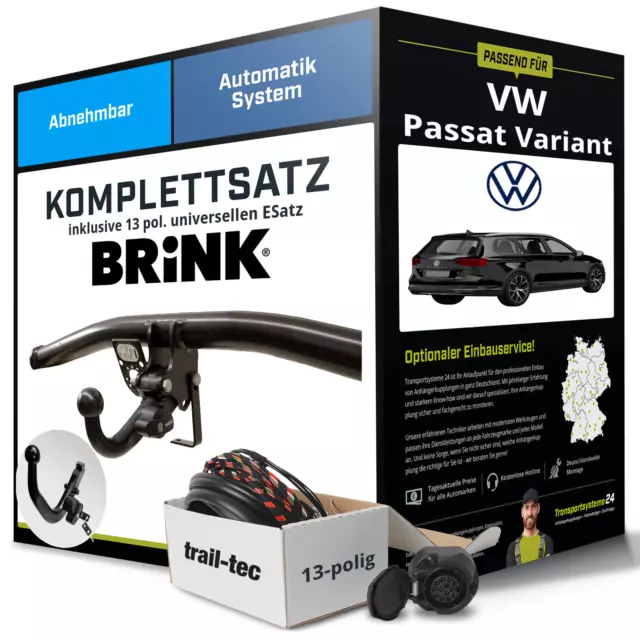 Für VW Passat Variant B8 3G5 Anhängerkupplung abnehmbar +eSatz 13pol uni 14- NEU