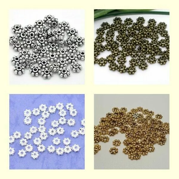 4mm Daisy Flower Spacer Beads Tibetan Silver Gold Bronze Copper