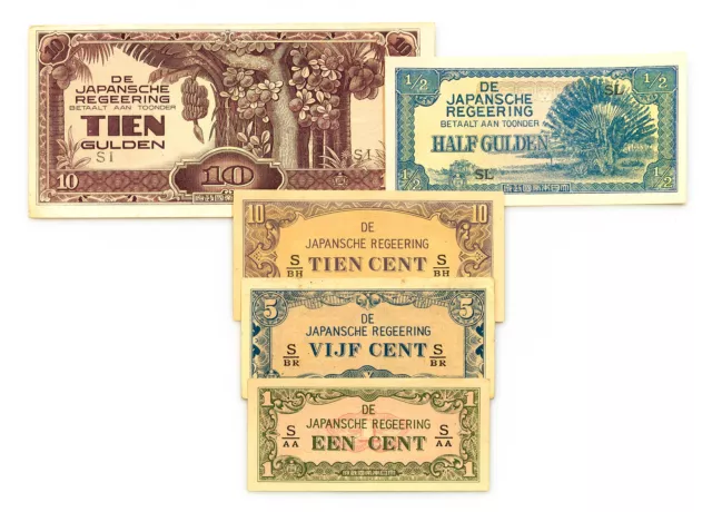 Ensemble 5 Néerlandais Indes Japonais Invasion WW2 1940's Circ UNC