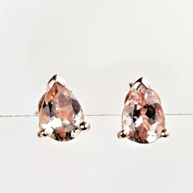 Natural Morganite Earrings Genuine 9K Rose Gold Studs Gift Boxed NEW