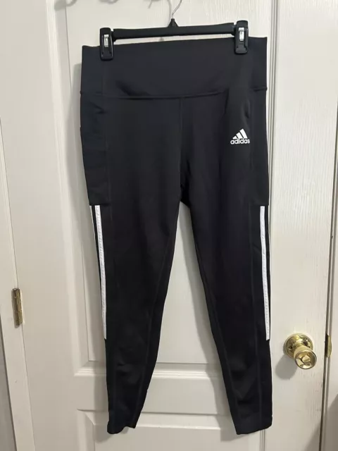 Adidas Womens Primegreen Aeroready  3 Stripe Leggings Pants Size Large Dark Gray