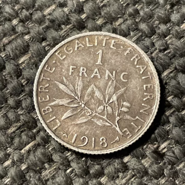 1918 France 1 Franc Silver Coin