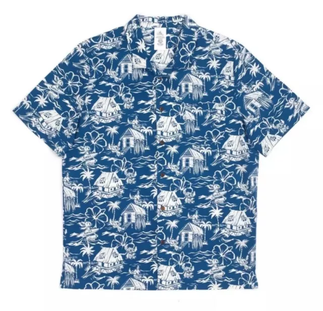 Disney Store Lilo & Stitch Blue Button Down Hawaiian Vacation Unisex Shirt - XS