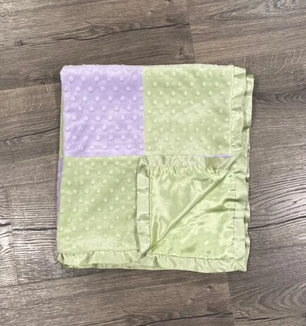 CoCalo Baby Purple Lavender Green Minky Patchwork Squares Blanket Satin 30x30