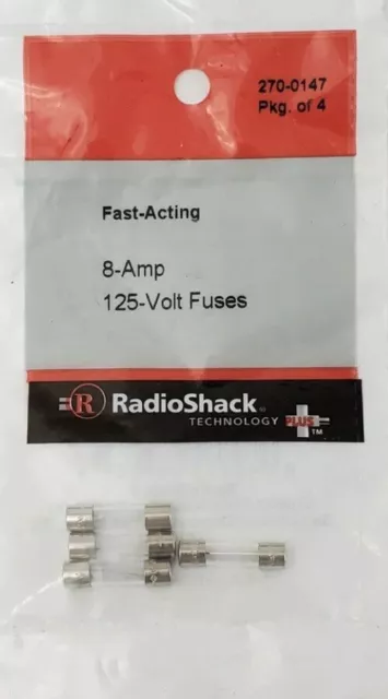 Pack of 4 Radio shack 8 Amps 125V Glass GMA Type Fuses 5 x 20 MM Fast Acting