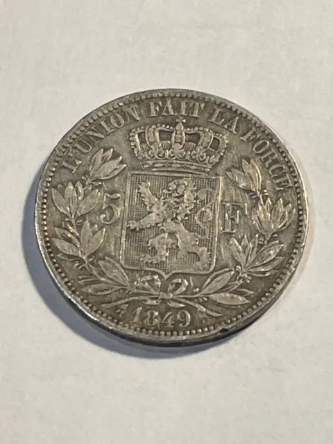 Monnaie Belgique 5 Francs Léopold Premier 1849 en Argent (137-48)