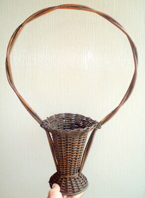 Large Victorian Era Antique Hand Woven Floral Basket / Primitive 19Th Century
