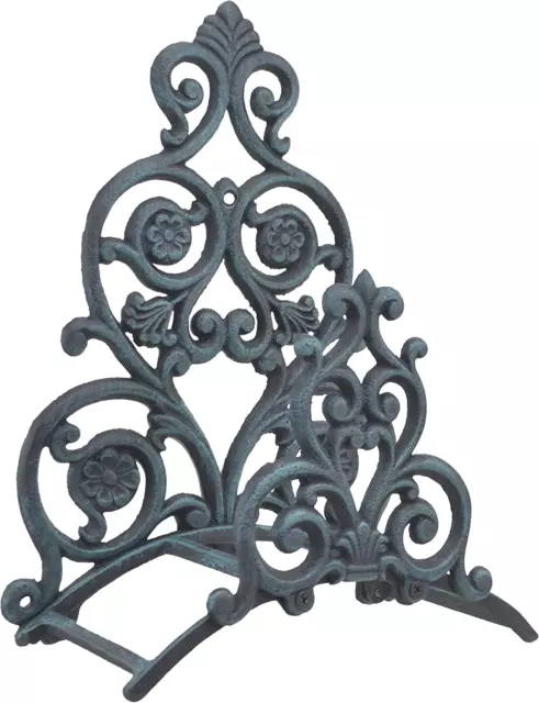 Floral & Spade Wall Garden Hose Holder Hanger Verdigris Cast Iron 1