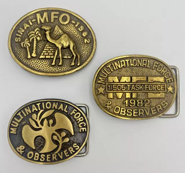 3x Multinational Force & Observers (MFO) Sinai 1982 Solid Brass Belt Buckles  L3