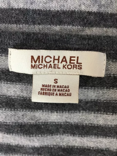 Michael Kors Gray Striped Cashmere Sweater S V-Neck Long Sleeve 3