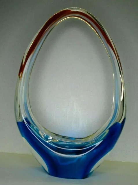 Murano style 70s Romanian sommerso Art Glass loop Basket red white blue 10" tall