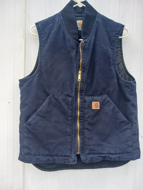 Vintage Mens M REG Canvas Vest Carhartt Insulated Quilt Lined Blue USA V02 mdt