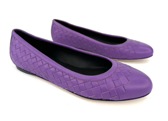 BOTTEGA VENETA Intrecciato Woven Purple Leather Ballet Ballerina Flats EU 35