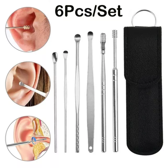 Ear Wax Remover 6 Pcs Spring Cleaner Set Pick Wax Removal Tools Stainless Steel