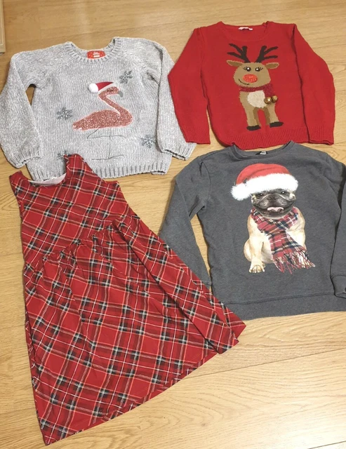 Pacchetto di ragazze abiti natalizi rosso tartan maglioni età 9-10 inc H&M