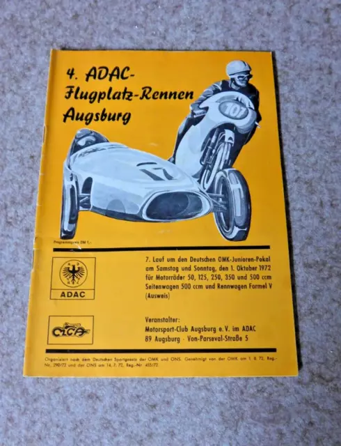 Rennprogramm 4. ADAC Flugplatzrennen Augsburg 1972 Motorsport