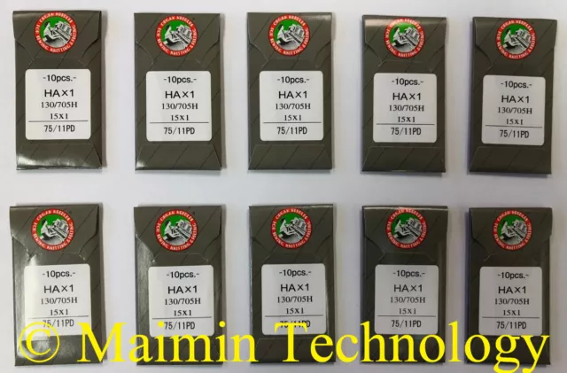 100 Agujas De Máquina De Bordar Para El Hogar Organ Titanio 75/11 Afiladas 15X1 Pd