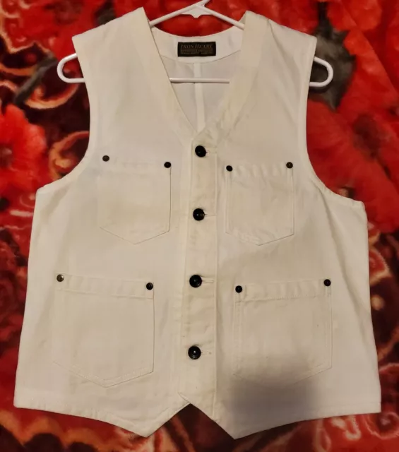 Iron Heart Vest IHV-27 Men Small White Duck Twill Selvedge Denim Motorcycle RRL