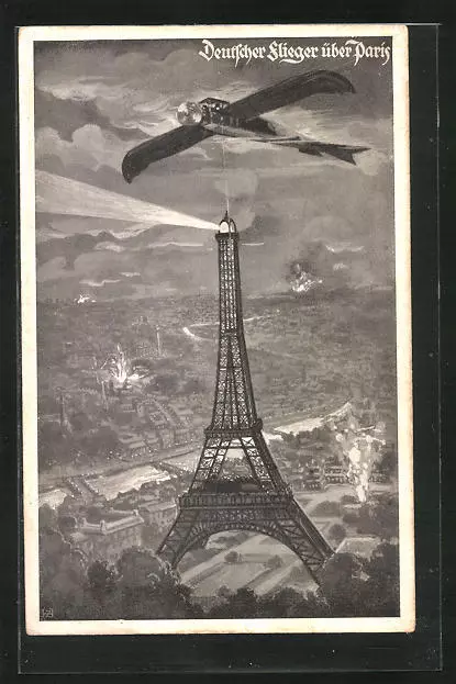 Artist Postcard Paris, Deutsches Aircraft Over Eiffel Tower