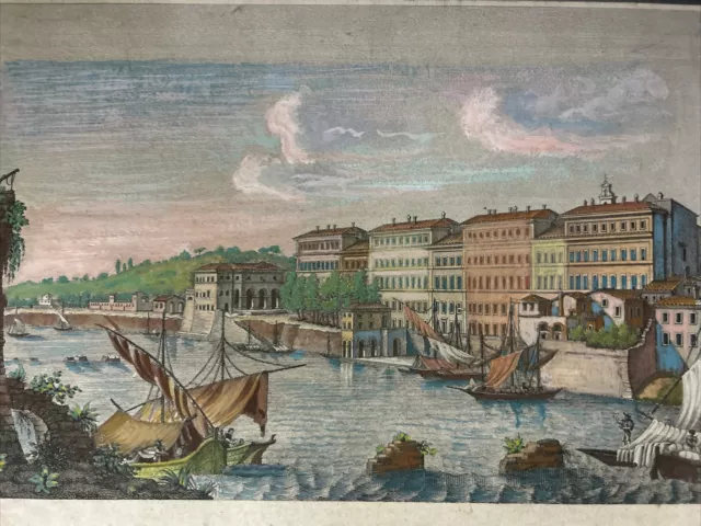Porto di Ripa Grande   ROMA acquaforte originale Attilio Zuccagni Orlandini 1845 3