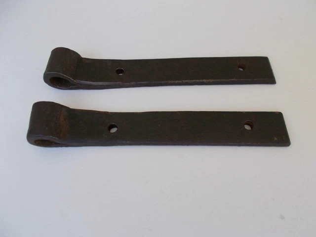Pair Hand Forged Antique Iron Barn Door Strap Hinges 7 3/4" x 1 1/8" Primitive 6