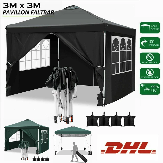Pavillon Klapp 3x3m Faltpavillon Wasserdicht Faltbar Gartenzelt Partyzelt