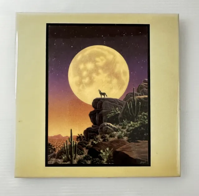 A.R.T. Co Ceramic Wall Art Wolf Howling at the Moon Southwest 11-7/8" Schimmel