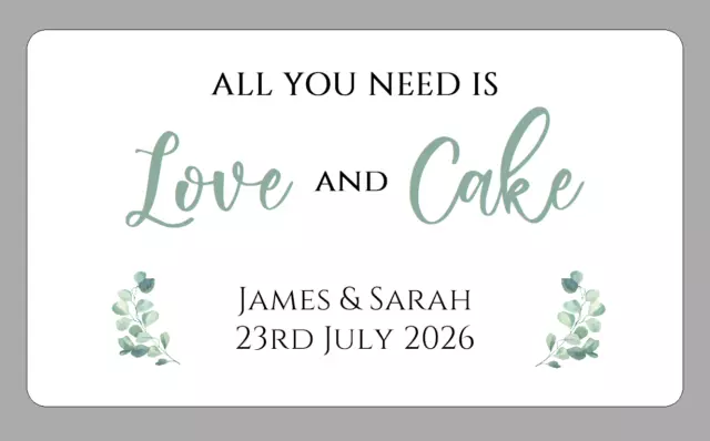 Wedding Cake Stickers All You Need Is Love Eucalyptus Design Favour Box Labels