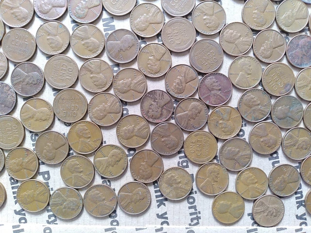 $6.84 copper one cent coins Lincoln Wheat penny lot 1940s pennies pounds P D S 13