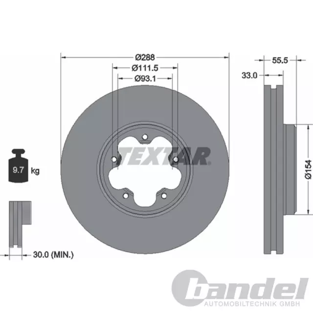 TEXTAR BREMSSCHEIBEN 288mm+ BELÄGE VORNE passend für FORD TOURNEO TRANSIT CUSTOM 2