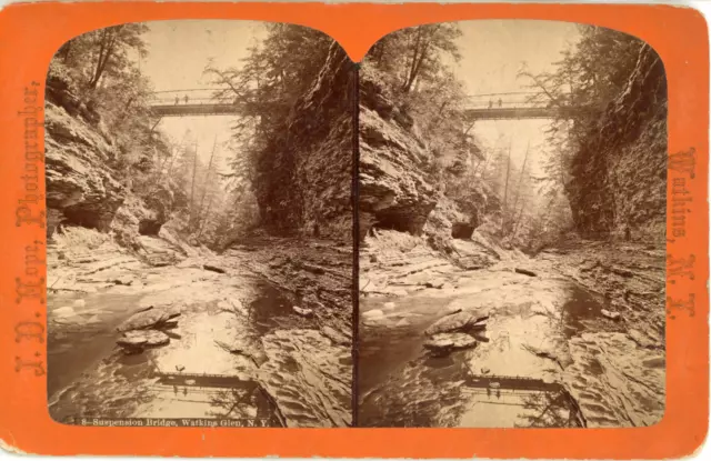 STEREO, J.D. Hope, États-Unis, Suspension Bridge, Watkins Glen N.Y., vintage alb