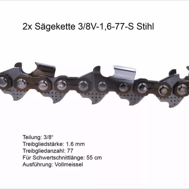 2 Stück Stihl Sägeketten Rapid Super (RS) 3/8 1.6 mm 77 TG Vollmeissel