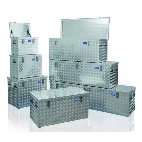 Riffelblech Aluminiumbox, Transportbehälter, Volumen wählbar, Griffe Edelstahl