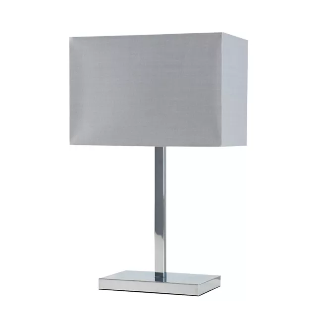 Chrome Table Lamp Light Grey Rectangle Lampshade Living Room Bedroom LED Bulb