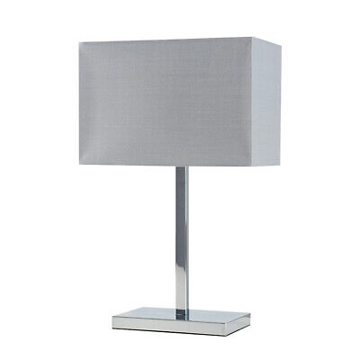 MiniSun Table Lamp - Modern Chrome Light Grey Rectangle Lampshade LED Bulb +