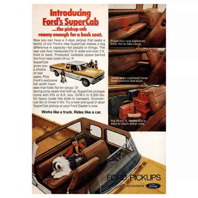 1974 Ford Pickups: SuperCab Pickup Cab Vintage Print Ad