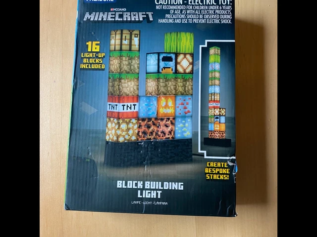 MINECRAFT BUILDING BLOCK Lamp 16 Rearrangeable Stackable Blocks Night ...