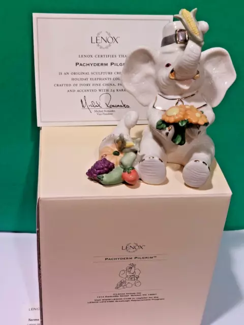 LENOX PACHYDERM PILGRIM ELEPHANT Thanksgiving Feast sculpture -- NEW in BOX wCOA