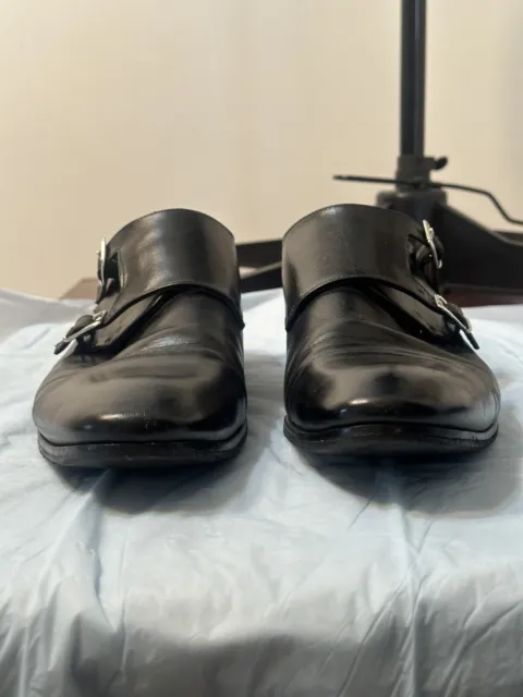Massimo Matteo Men’s Black Leather Double Monk Cap Toe Oxfords Shoes Size 12M