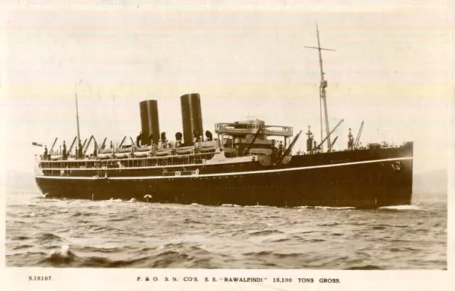 1920s postcard P & O passenger liner SS RAWALPINDI 16,100 Tons Gross