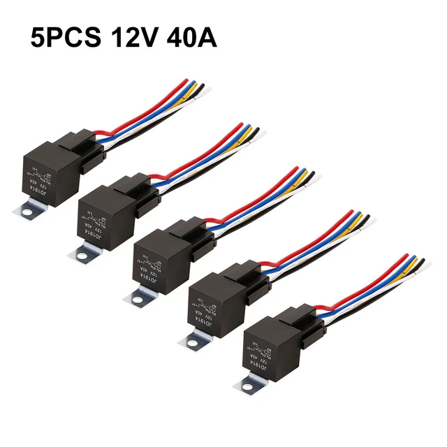 5PCS 12V 40 Amp Car SPDT Relay DC 5 Pin 5 Wires W/ Harness Socket ...