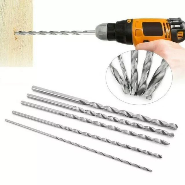 Uk 5Pc Extra Long Wood Working Drill Bit Set Reach 2Mm 4Mm 5Mm Brad Point