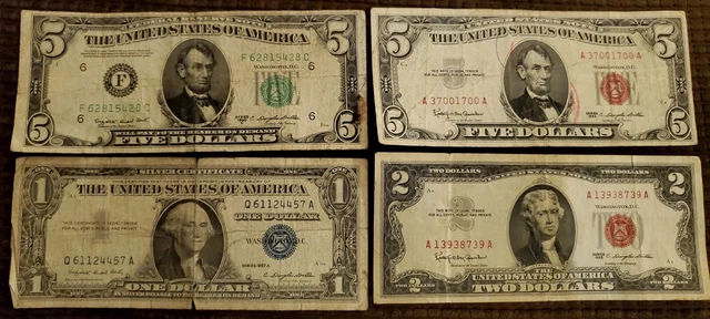 1963 Two Dollar Bill Red Seal - Five Dollar Bill - 1957 Silver Certificate